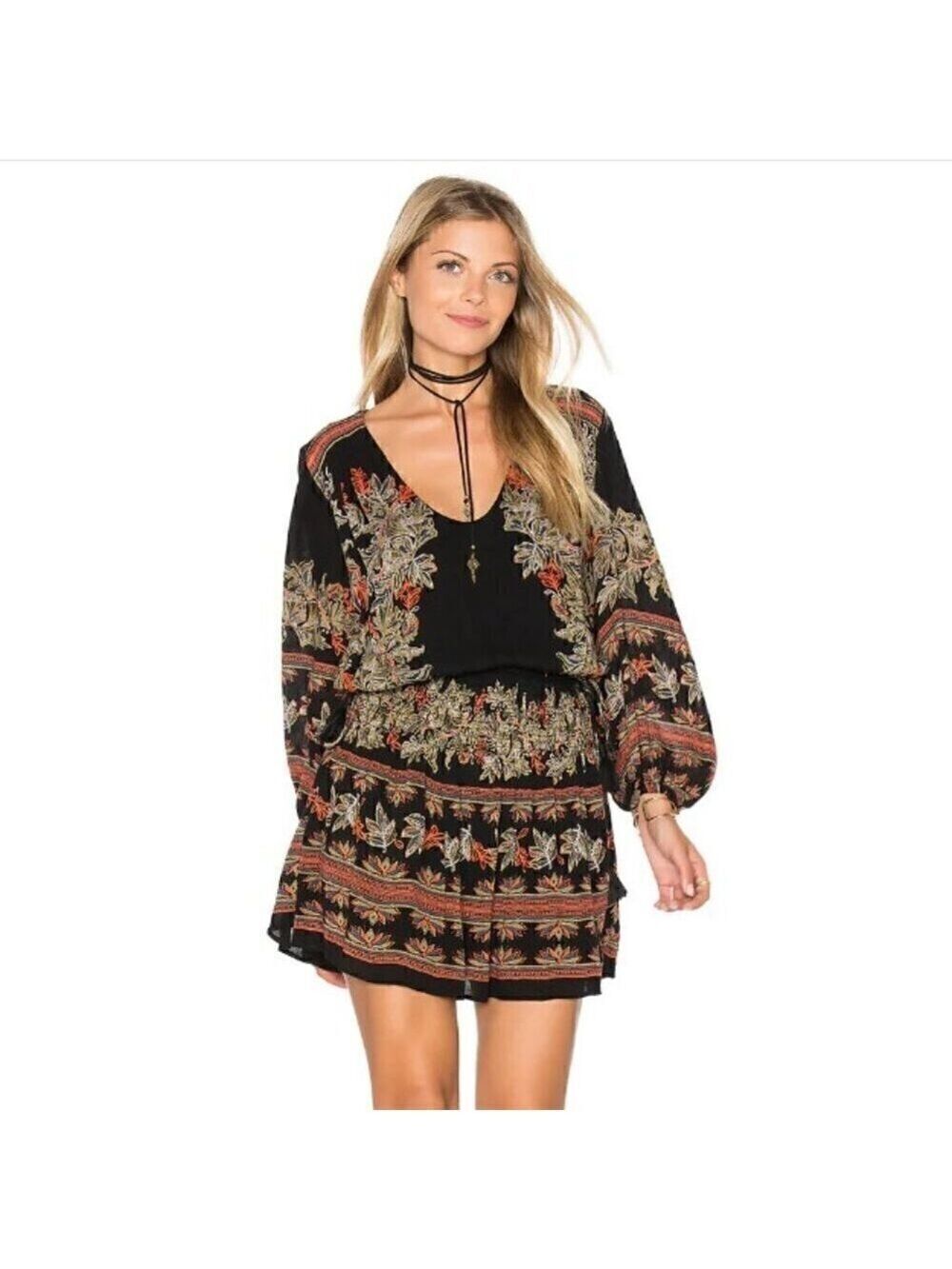 Free People Moonlight Drive in Black Combo Mini Dress Size XS